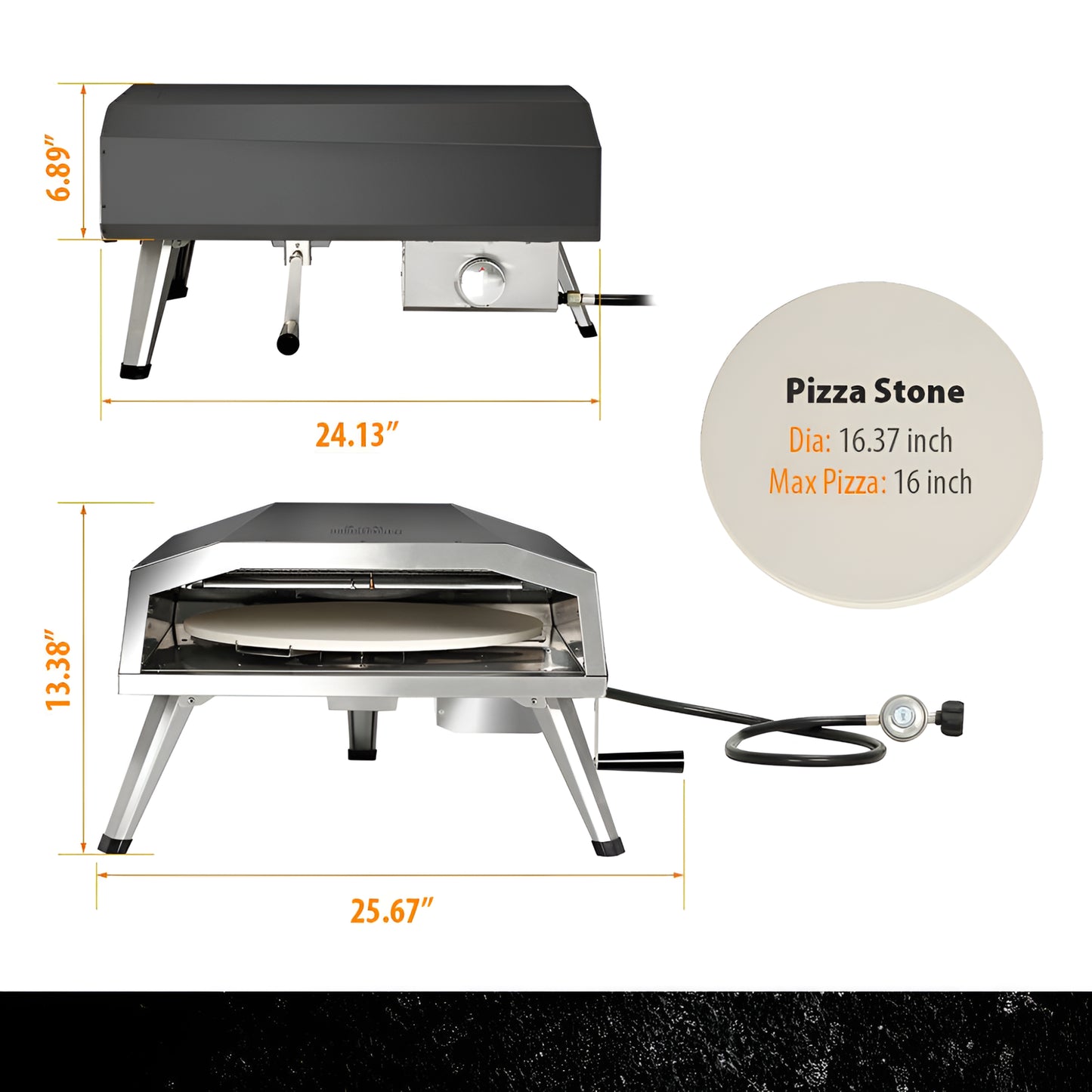Propane Pizza Oven Built for Restaurant-Quality Results, 19,100 BTU Burner, Rotating Stone, 16-Inch Size