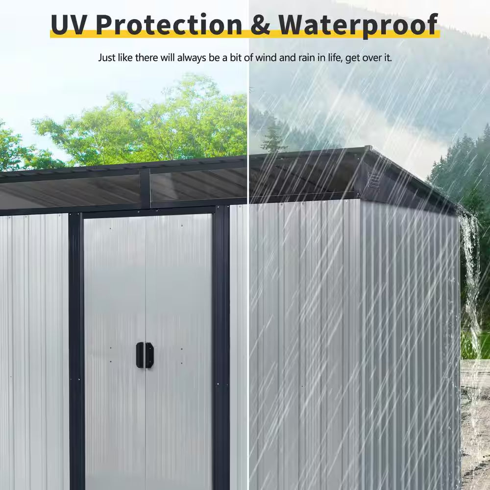 8 Ft. W X 6 Ft. D Metal Shed with Lockable Sliding Doors and Transparent Plate (48 Sq. Ft.)