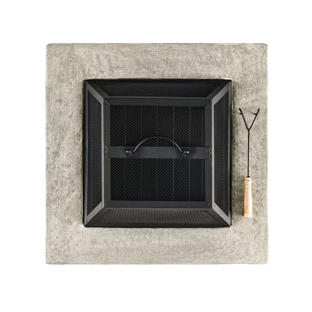 28.75 In. W X 22 In. H Stone Square Wood Burning Outdoor Fire Pit in Stone Gray