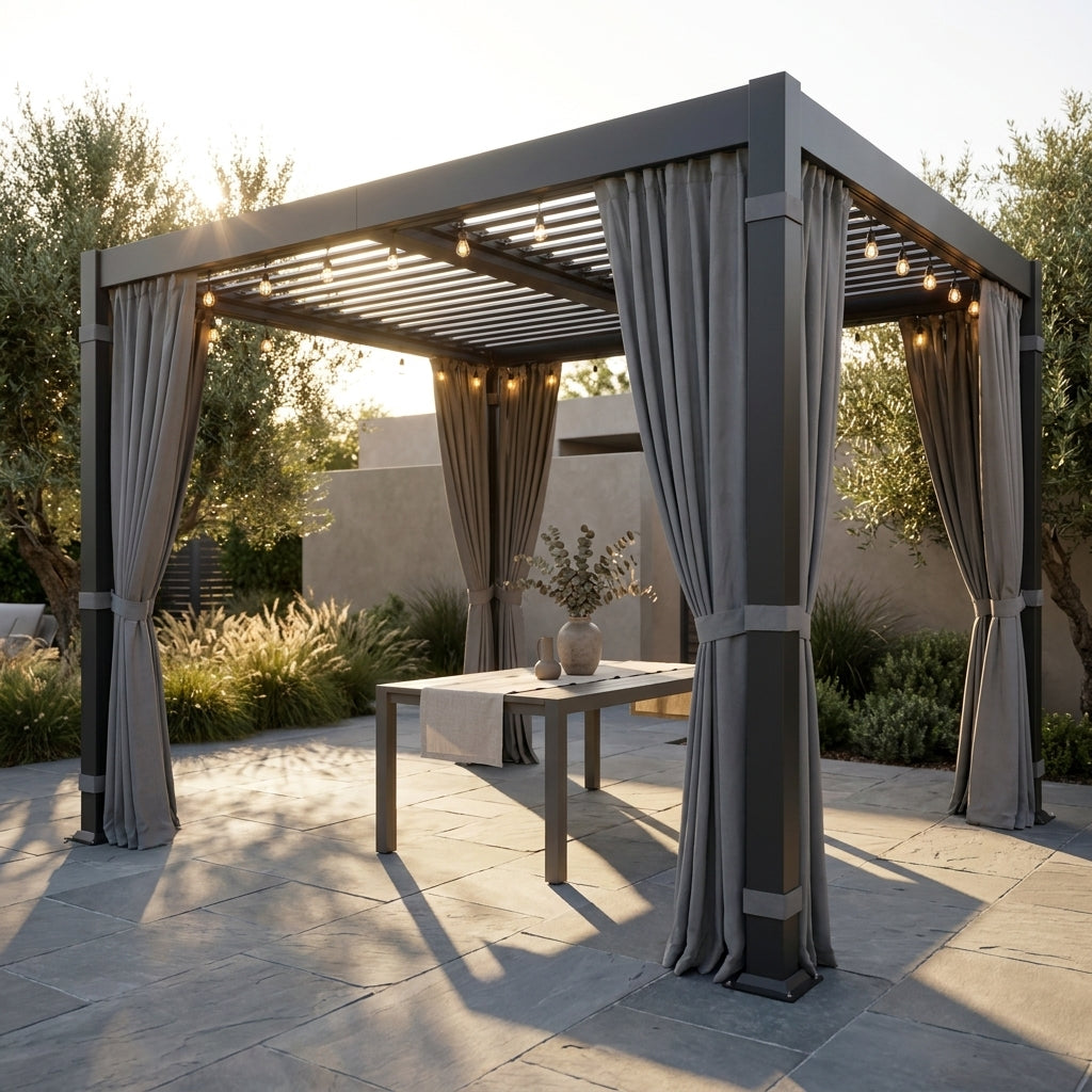 12' X 16' Louvered Pergola, Outdoor Pergola with Metal Adjustable Louvered Roof & Gutter System, Hardtop Patio Gazebo for Backyard, Patio, Garden, Dark Gray — Studio Shot