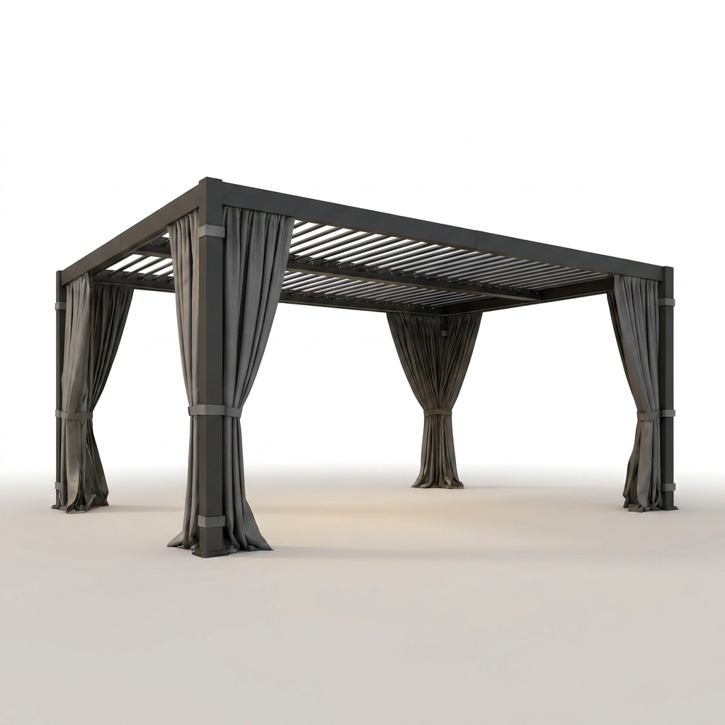 12' X 16' Louvered Pergola, Outdoor Pergola with Metal Adjustable Louvered Roof & Gutter System, Hardtop Patio Gazebo for Backyard, Patio, Garden, Dark Gray — Studio Shot