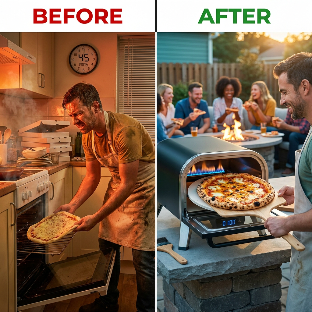 16 In. Propane Pizza Oven, Outdoor Pizza Oven in Black, with Rotating Pizza Stone — Before & After