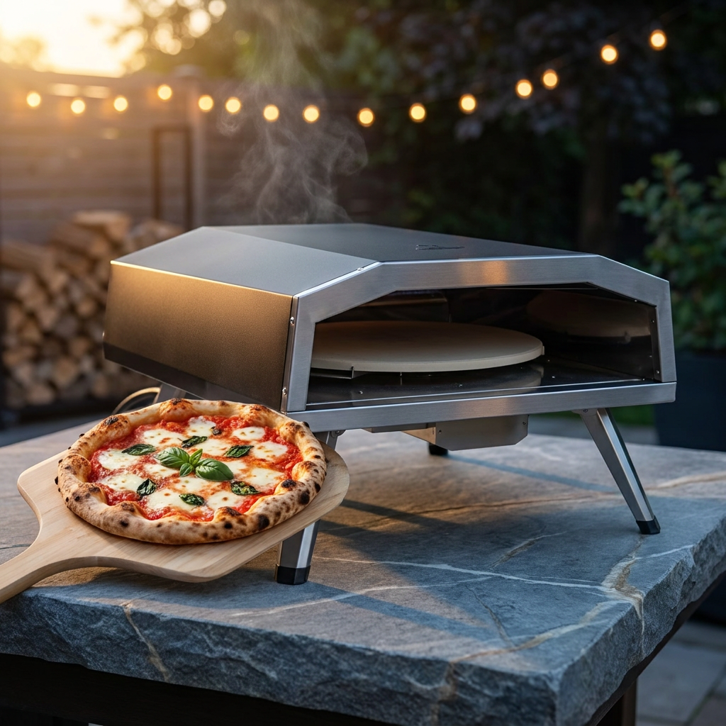 16 In. Propane Pizza Oven, Outdoor Pizza Oven in Black, with Rotating Pizza Stone — Studio Shot