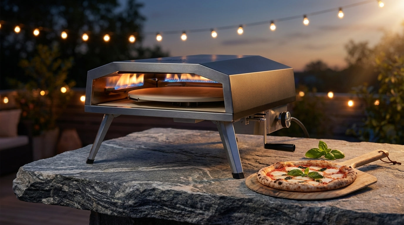 16 In. Propane Pizza Oven, Outdoor Pizza Oven in Black, with Rotating Pizza Stone — Lifestyle