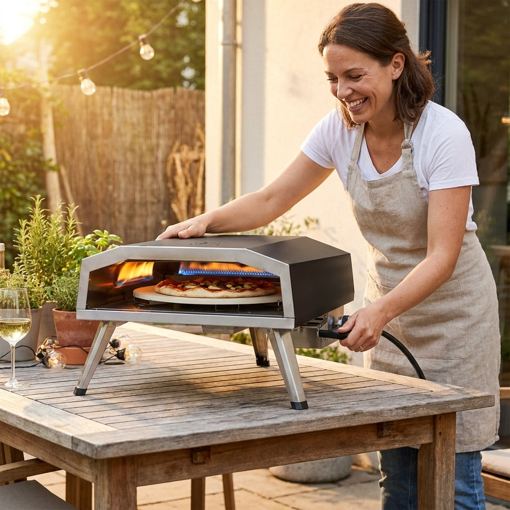 16 In. Propane Pizza Oven, Outdoor Pizza Oven in Black, with Rotating Pizza Stone — Lifestyle