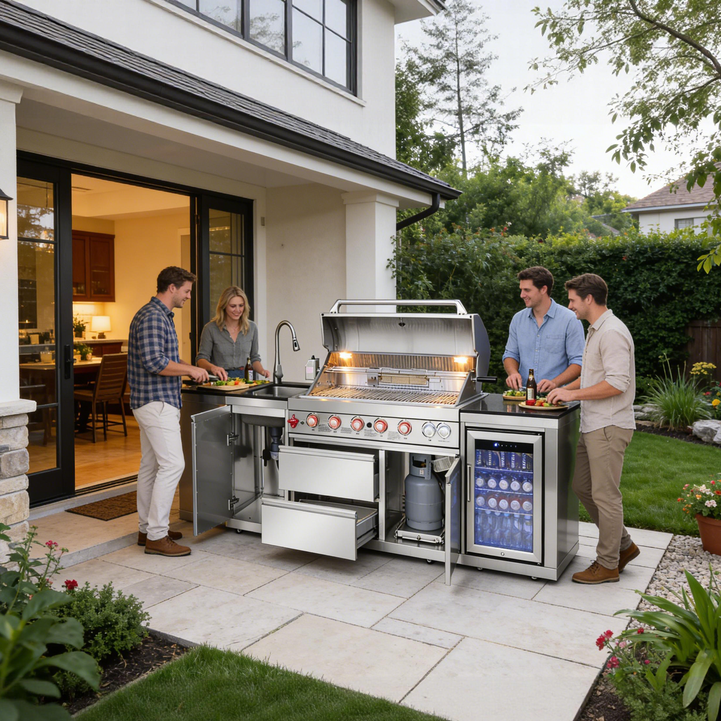 Outdoor Kitchen Island 82.5 Inch 6 Burner Propane Gas BBQ Grill