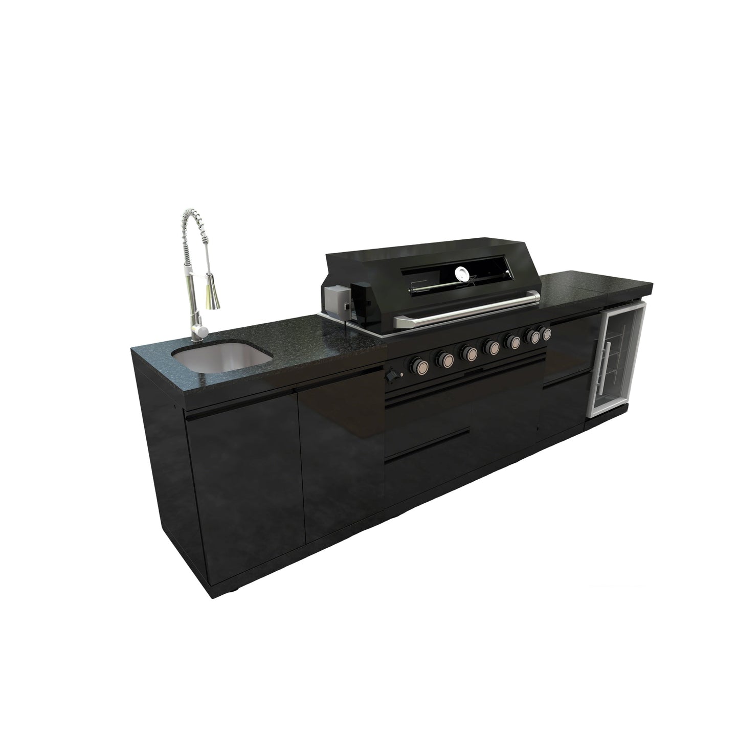 115" 6-Burner 85,000 Black Outdoor Kitchen Island Grill Rotisserie kit
