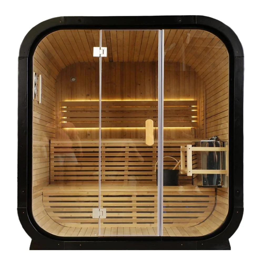 Helius Outdoor Traditional Thermo Spruce Square Sauna | 2–4 Person