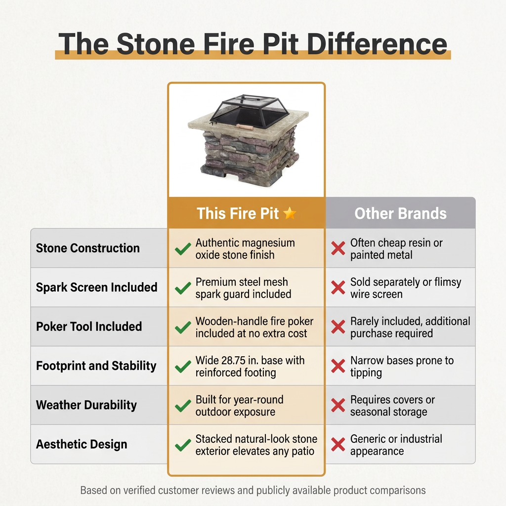 28.75 In. W X 22 In. H Stone Square Wood Burning Outdoor Fire Pit in Stone Gray — Comparison