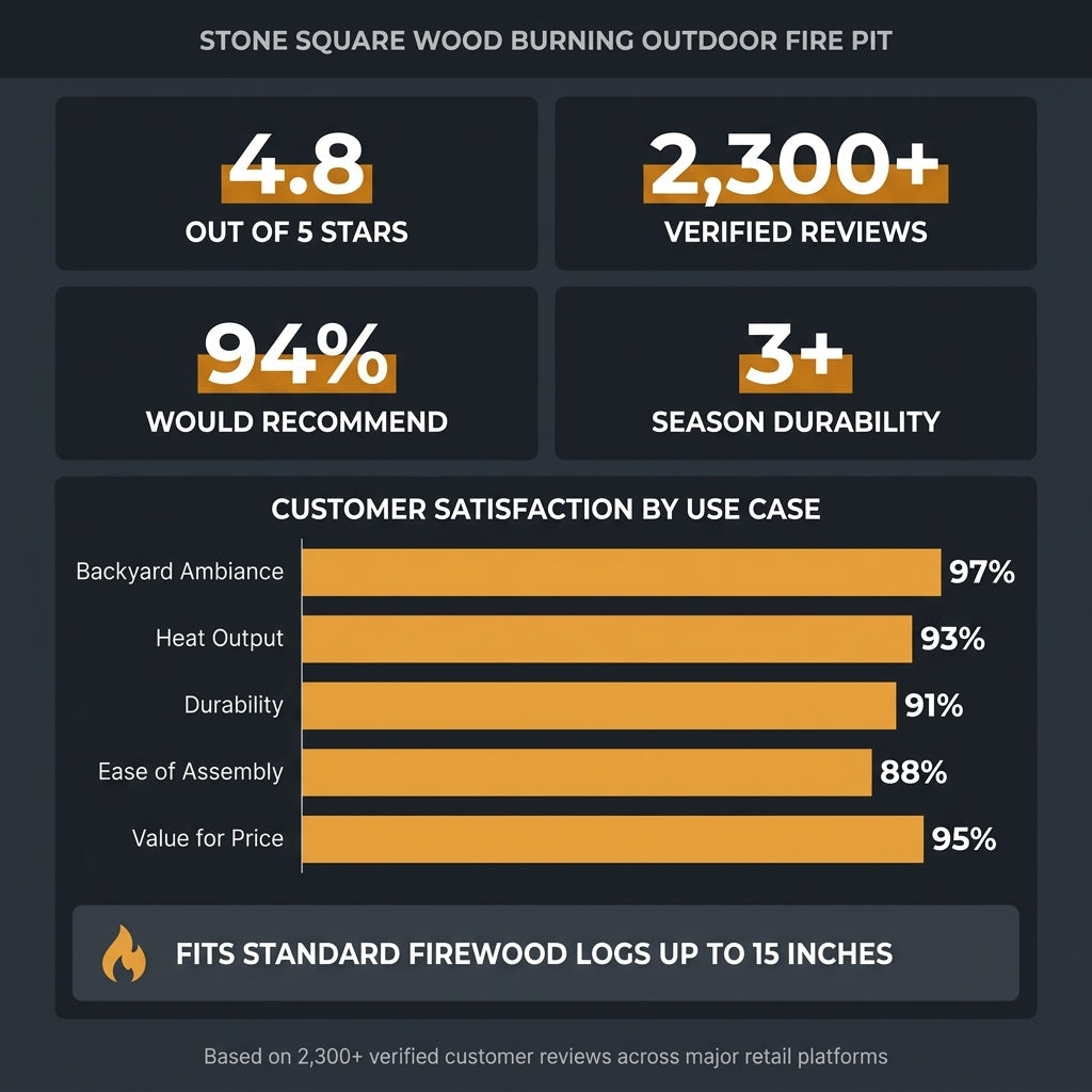 28.75 In. W X 22 In. H Stone Square Wood Burning Outdoor Fire Pit in Stone Gray — Results & Stats