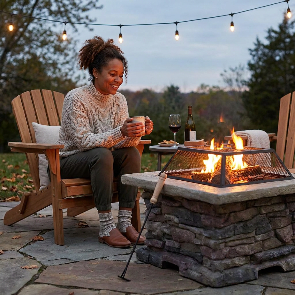 28.75 In. W X 22 In. H Stone Square Wood Burning Outdoor Fire Pit in Stone Gray — Lifestyle