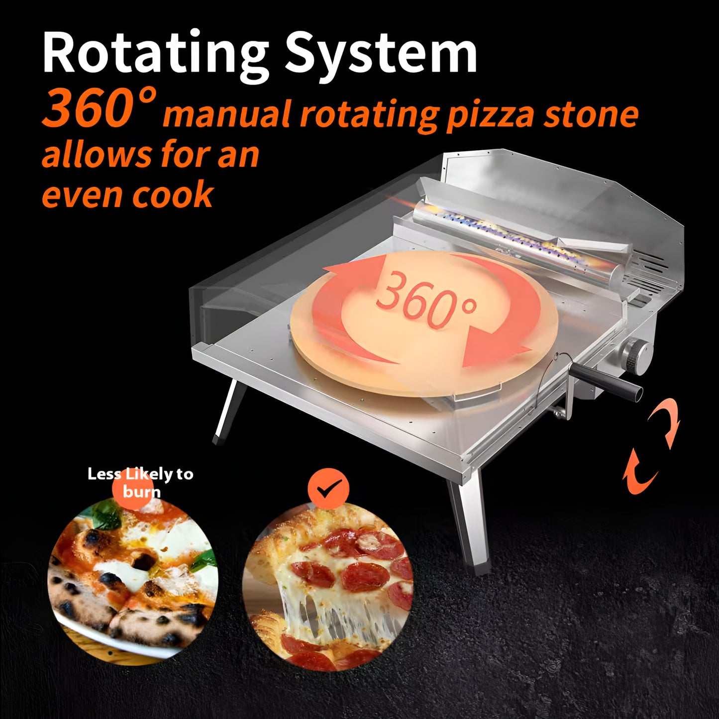 Propane Pizza Oven Built for Restaurant-Quality Results, 19,100 BTU Burner, Rotating Stone, 16-Inch Size