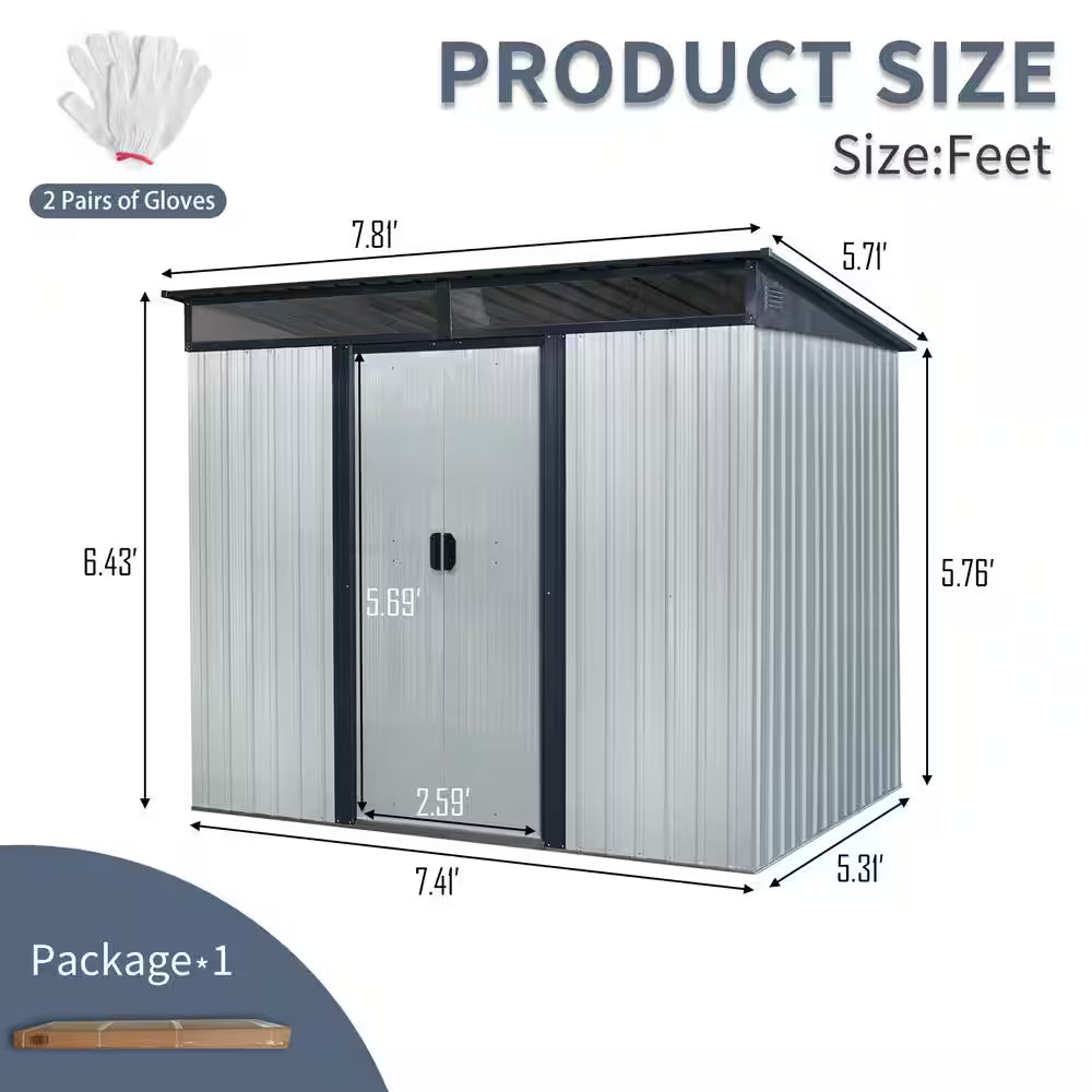 8 Ft. W X 6 Ft. D Metal Shed with Lockable Sliding Doors and Transparent Plate (48 Sq. Ft.)