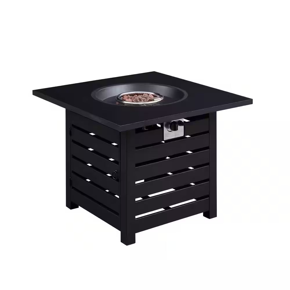 Fire Pit Table, 24.5 In. Square 50,000 BTU Auto-Ignition Propane Gas Fire Pit with Waterproof Cover (Black)