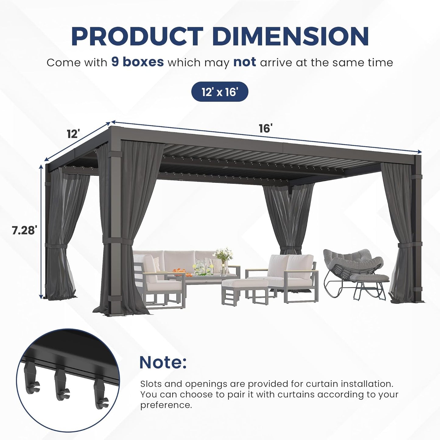 12' X 16' Louvered Pergola, Outdoor Pergola with Metal Adjustable Louvered Roof & Gutter System, Hardtop Patio Gazebo for Backyard, Patio, Garden, Dark Gray