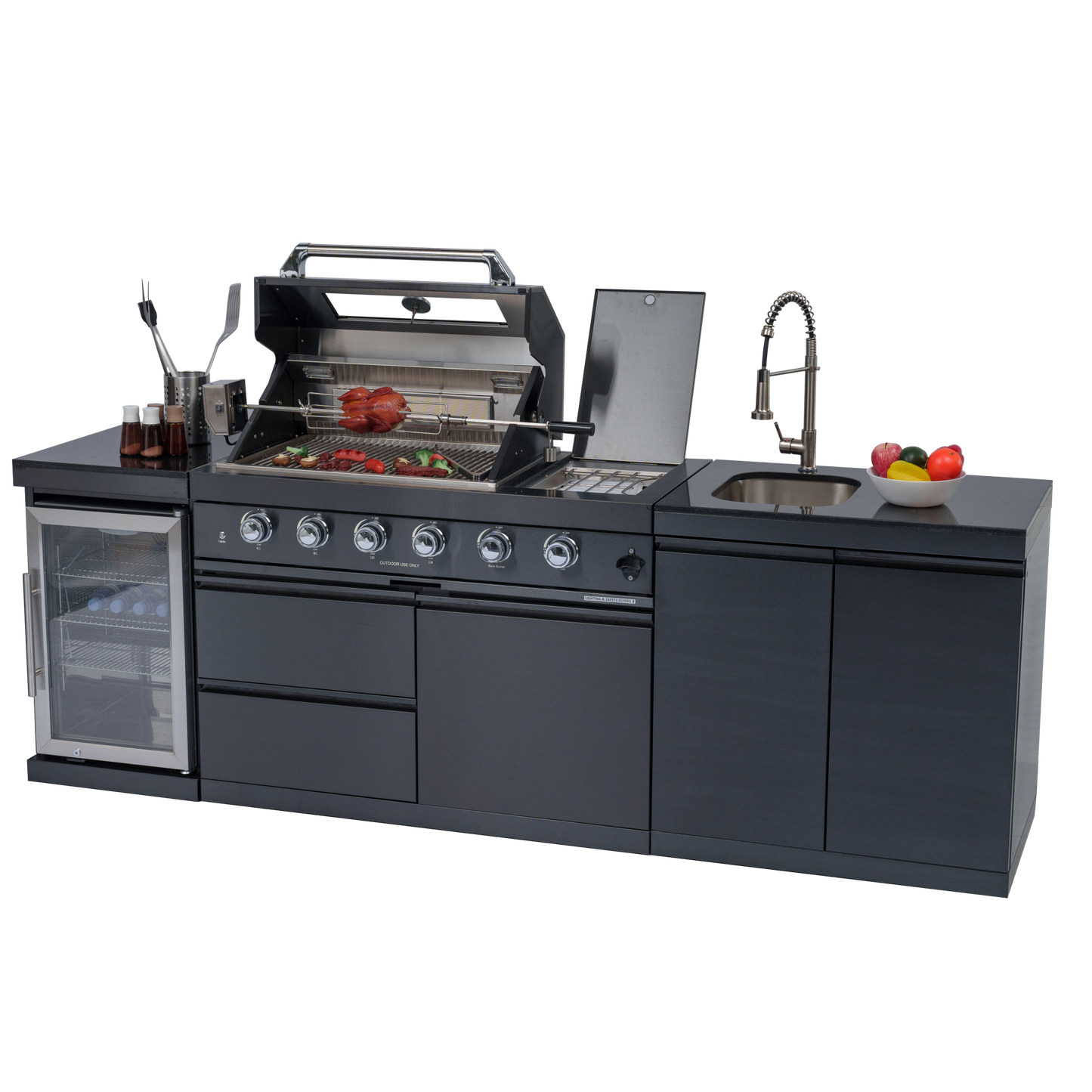 NG 104" 4-Burner 72,000 BTU Black Outdoor Kitchen Island Grill Rotisserie