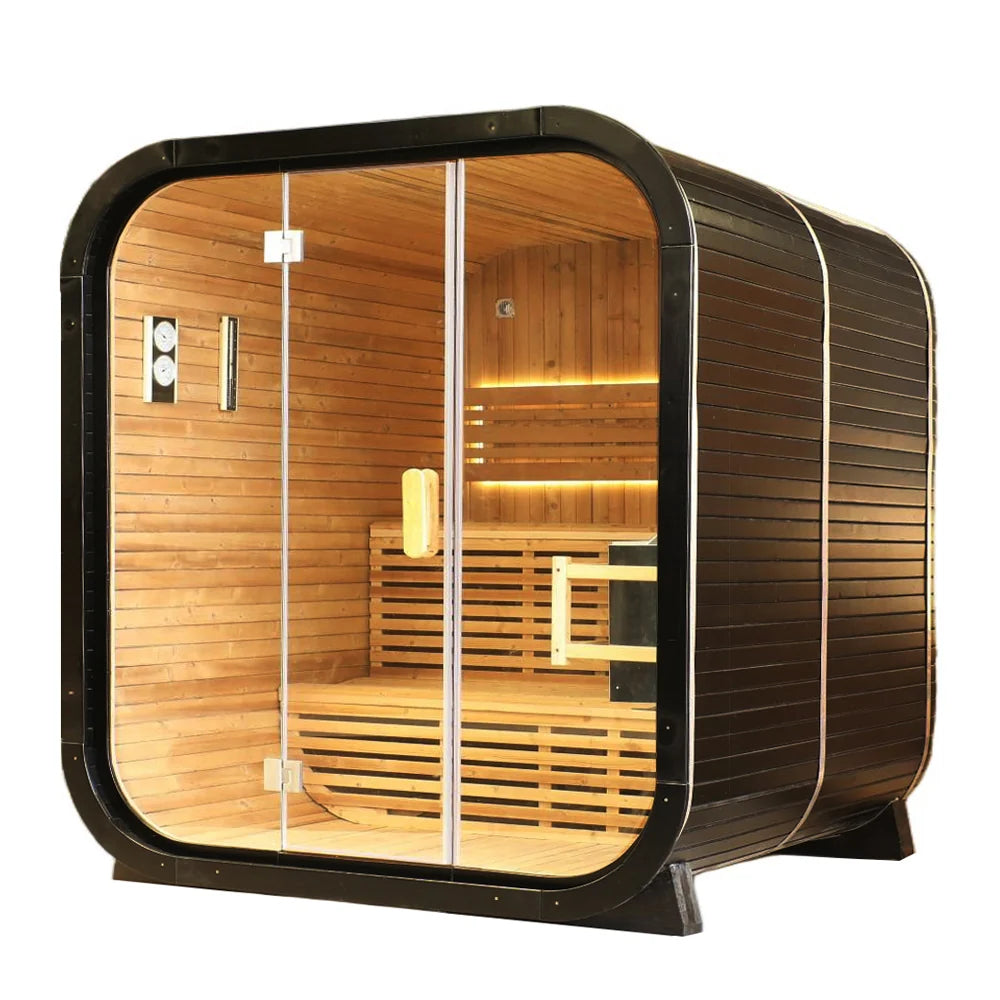 Helius Outdoor Traditional Thermo Spruce Square Sauna | 2–4 Person