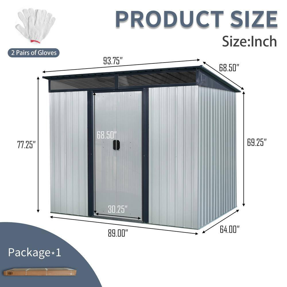 8 Ft. W X 6 Ft. D Metal Shed with Lockable Sliding Doors and Transparent Plate (48 Sq. Ft.)