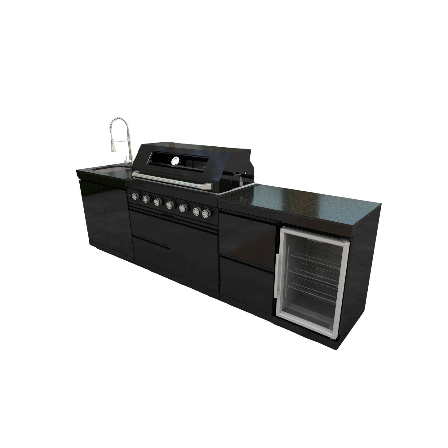 115" 6-Burner 85,000 Black Outdoor Kitchen Island Grill Rotisserie kit