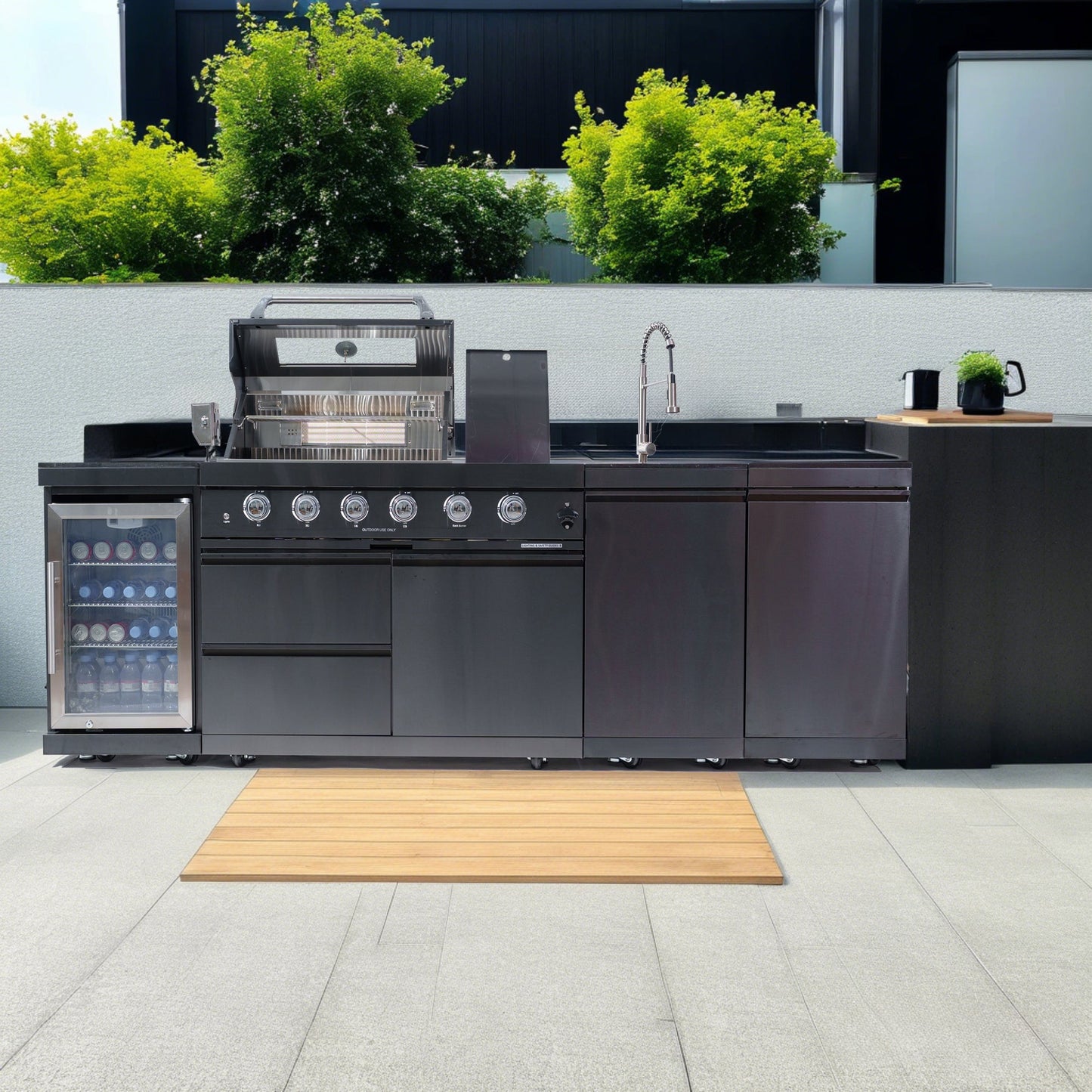 NG 104" 4-Burner 72,000 BTU Black Outdoor Kitchen Island Grill + Rotisserie Kit