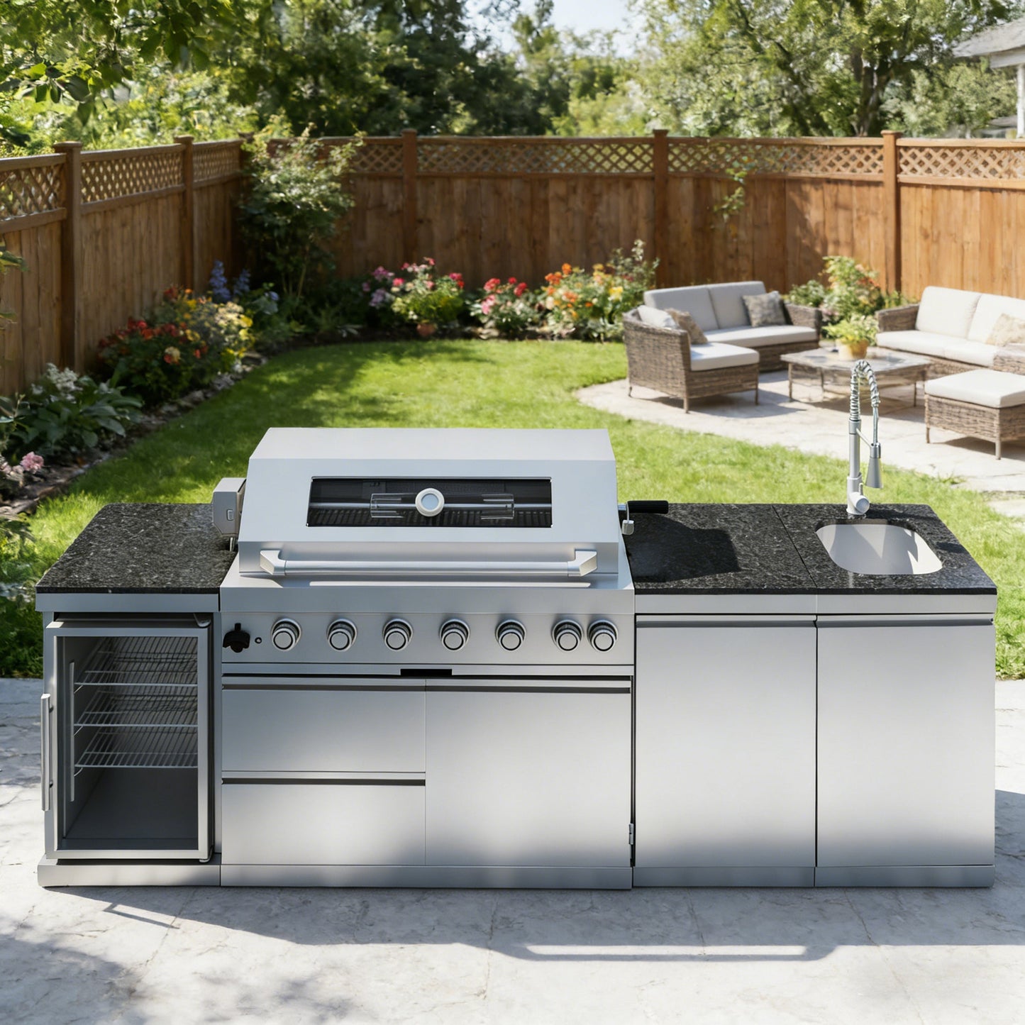 101" 6-Burner 85,000 BTU Outdoor Kitchen Island Grill with Storage Cabinets & Drawers