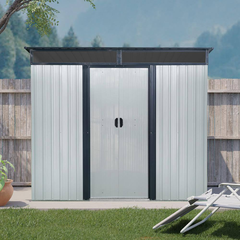 8 Ft. W X 6 Ft. D Metal Shed with Lockable Sliding Doors and Transparent Plate (48 Sq. Ft.)