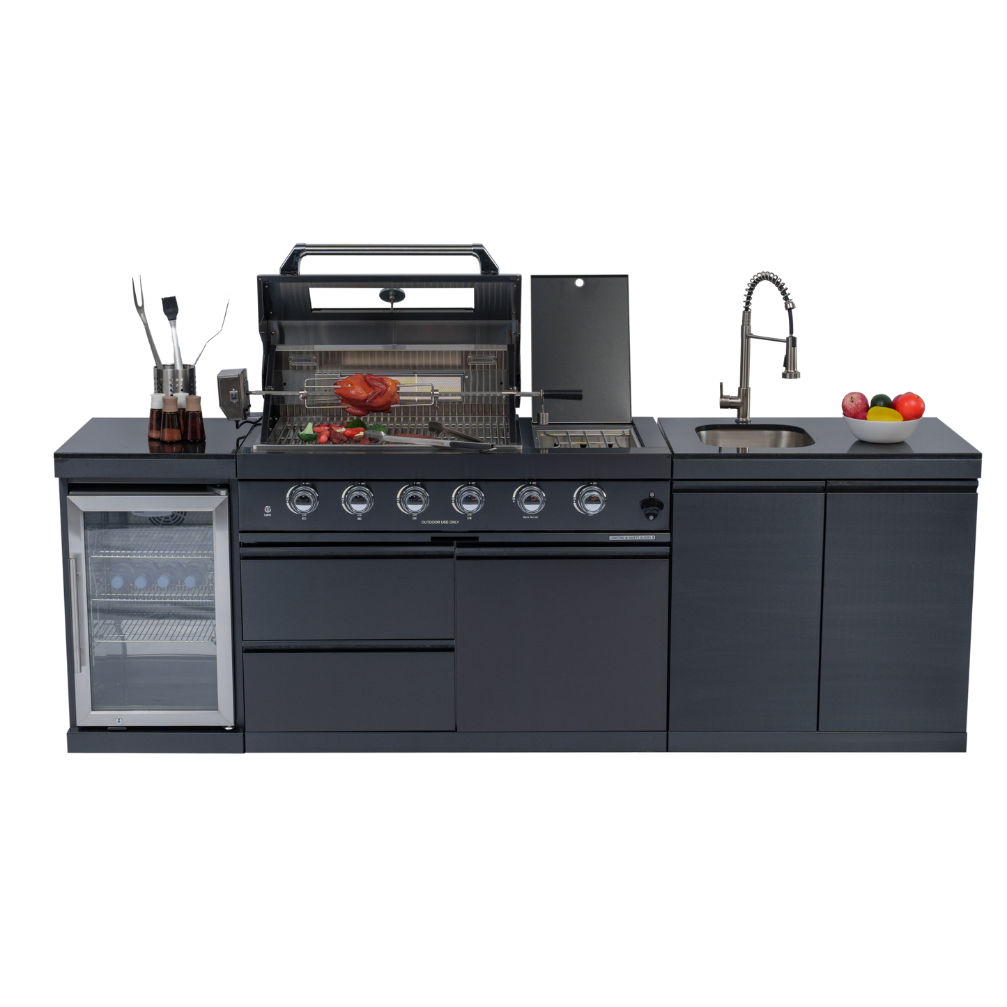 NG 104" 4-Burner 72,000 BTU Black Outdoor Kitchen Island Grill Rotisserie