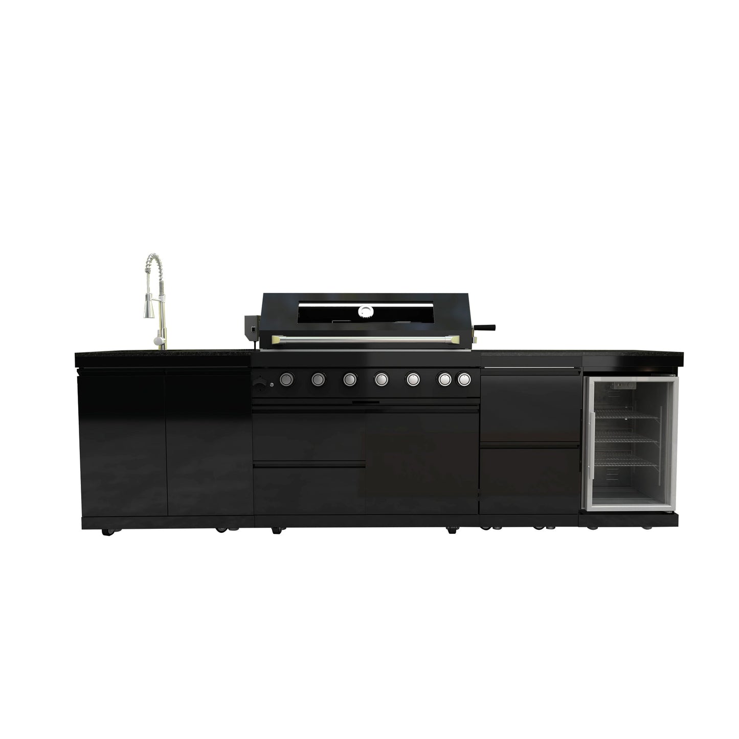 115" 6-Burner 85,000 Black Outdoor Kitchen Island Grill Rotisserie kit