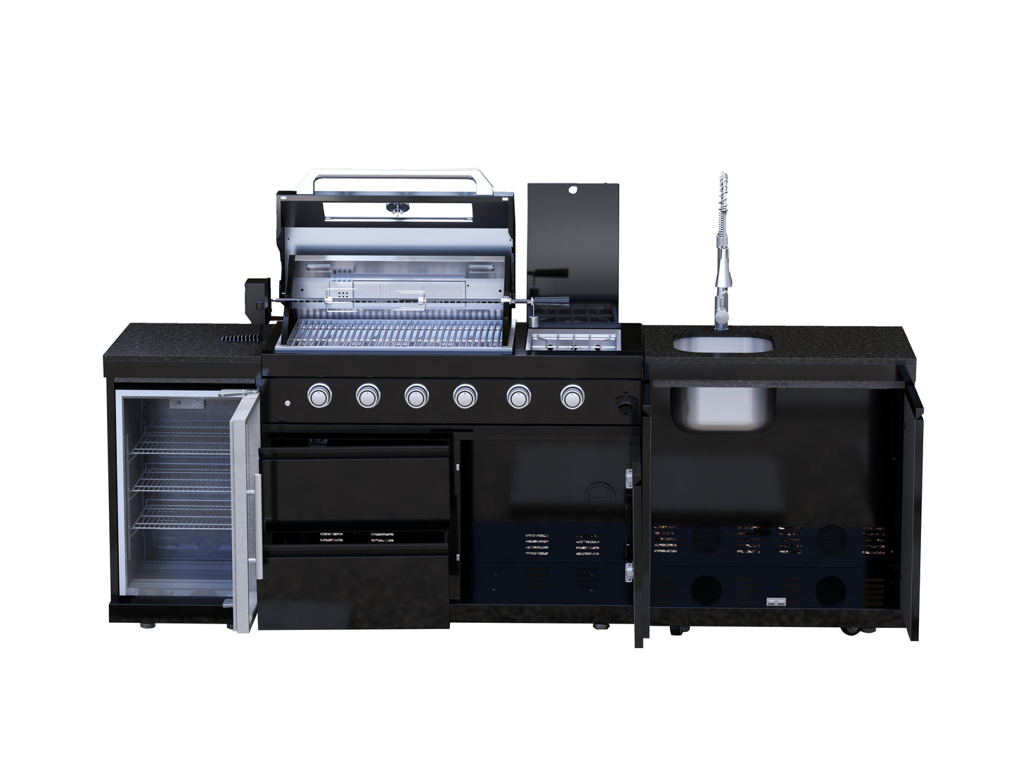 NG 104" 4-Burner 72,000 BTU Black Outdoor Kitchen Island Grill Rotisserie