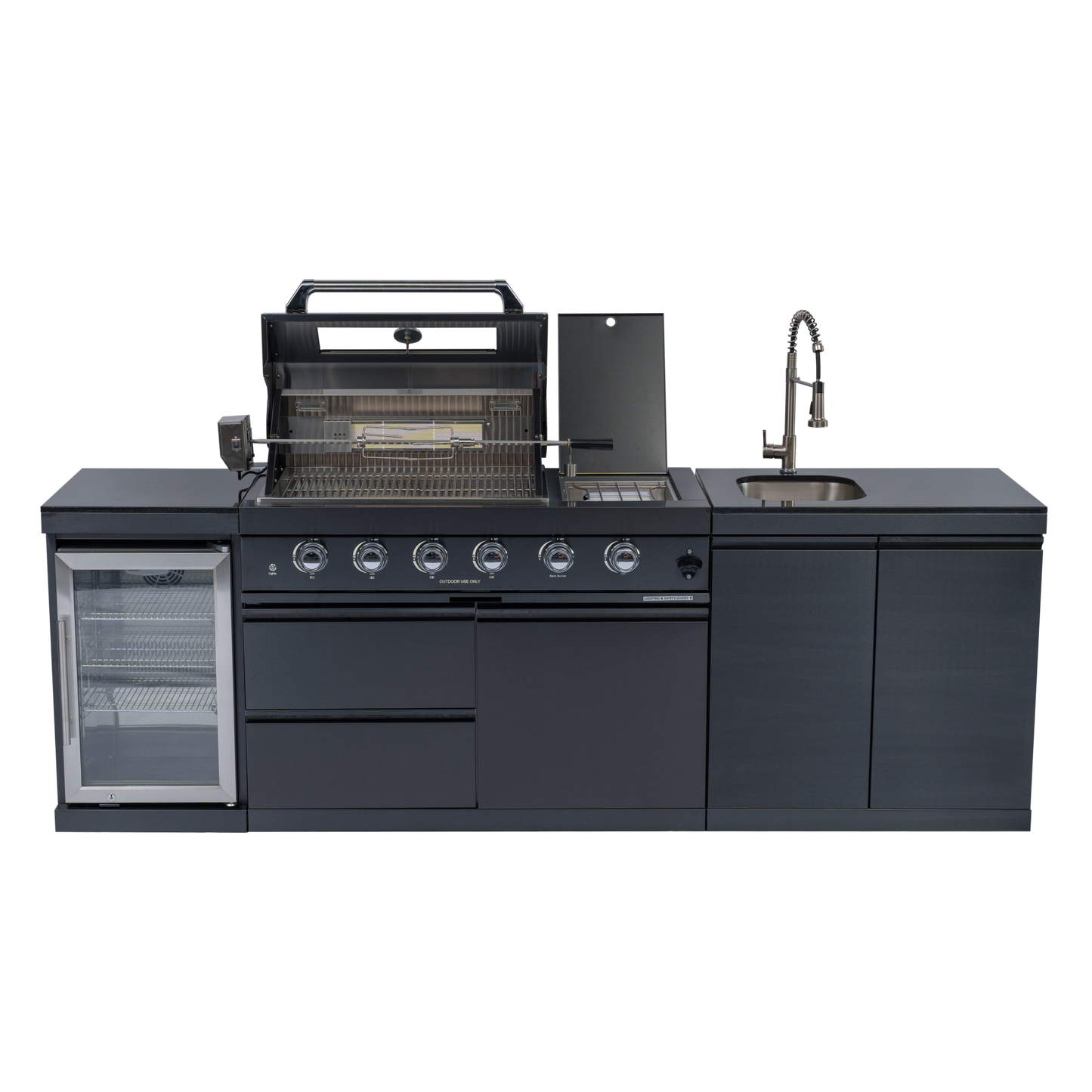 NG 104" 4-Burner 72,000 BTU Black Outdoor Kitchen Island Grill Rotisserie