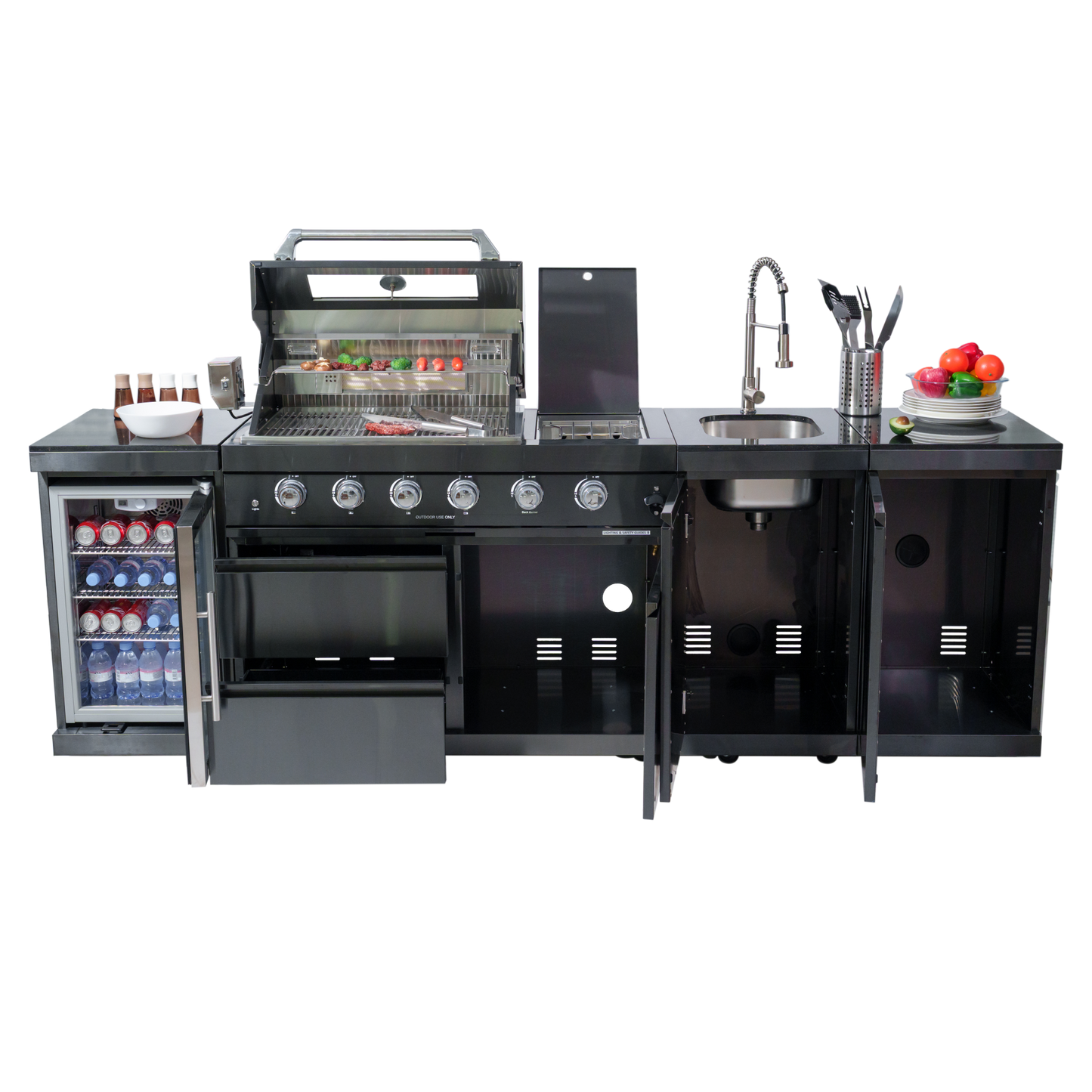NG 104" 4-Burner 72,000 BTU Black Outdoor Kitchen Island Grill + Rotisserie Kit