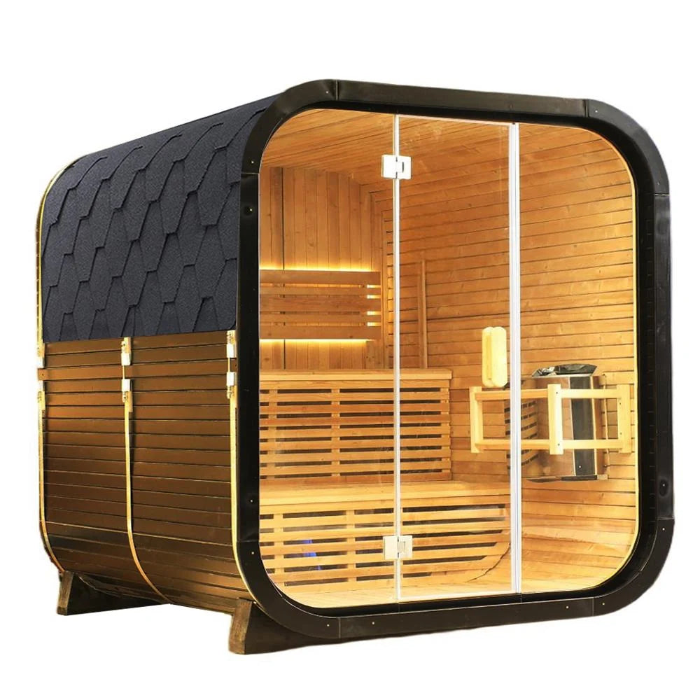 Helius Outdoor Traditional Thermo Spruce Square Sauna | 2–4 Person