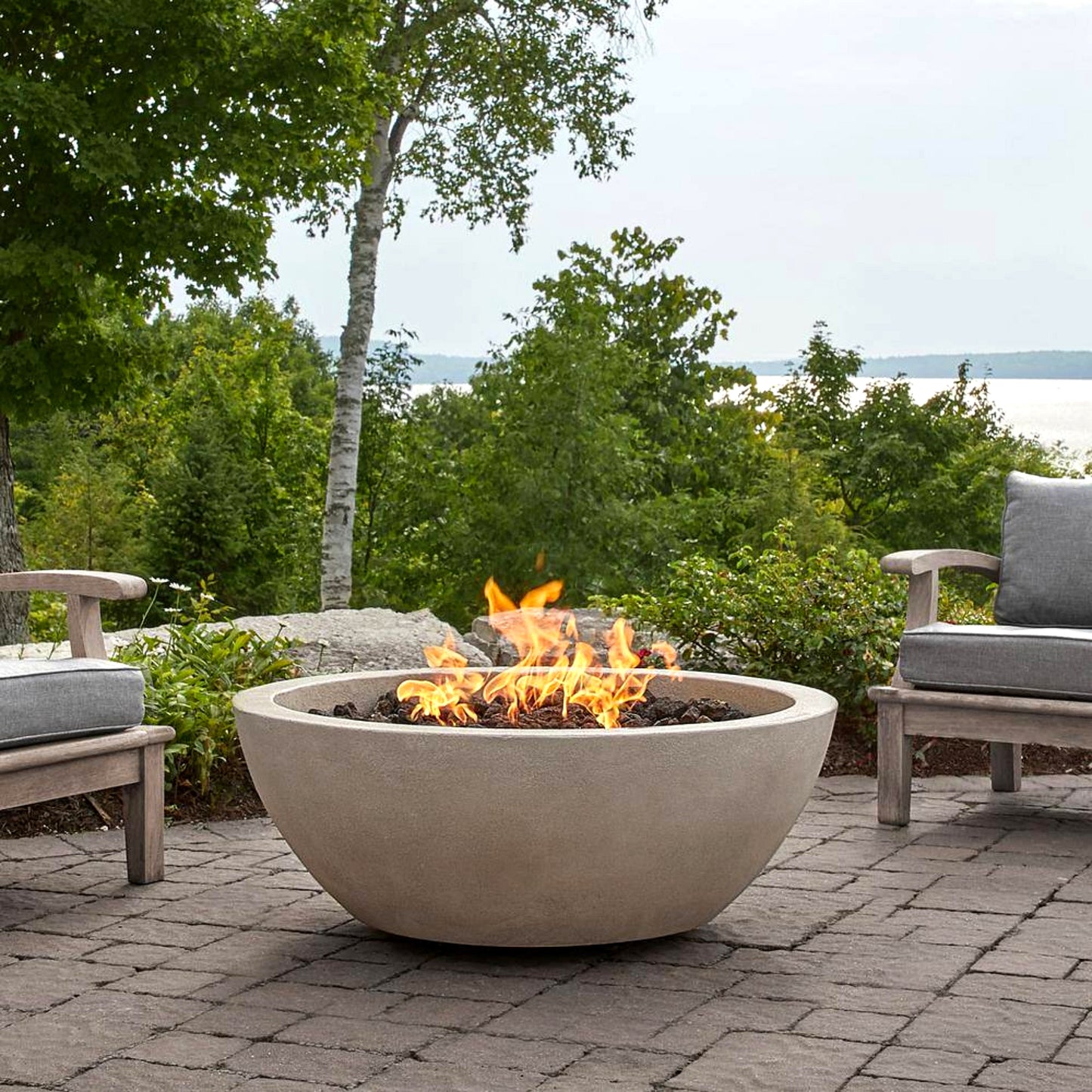 Fire Pit Table Built for Year-Round Entertaining, Propane Burner, Concrete Composite, Vinyl Cover