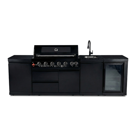 Chery Industrial 102-Inch Black Outdoor Kitchen Island with 6-Burner Grill & Refrigerator