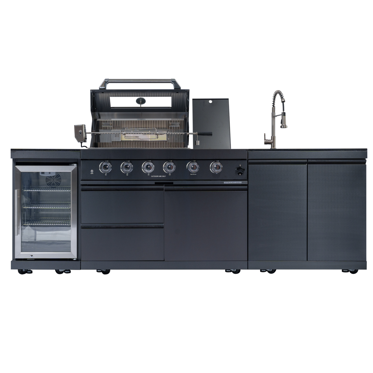 NG 104" 4-Burner 72,000 BTU Black Outdoor Kitchen Island Grill Rotisserie