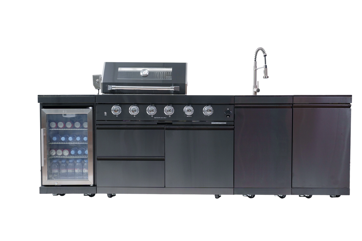 NG 104" 4-Burner 72,000 BTU Black Outdoor Kitchen Island Grill + Rotisserie Kit
