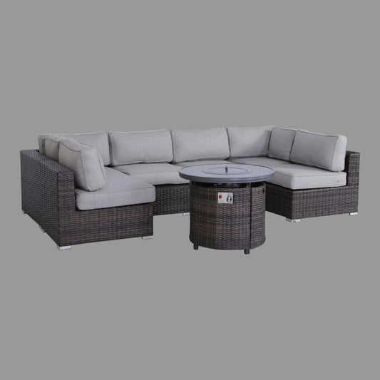 Wicker Outdoor Lounge Set With Cushions And Fire Pit