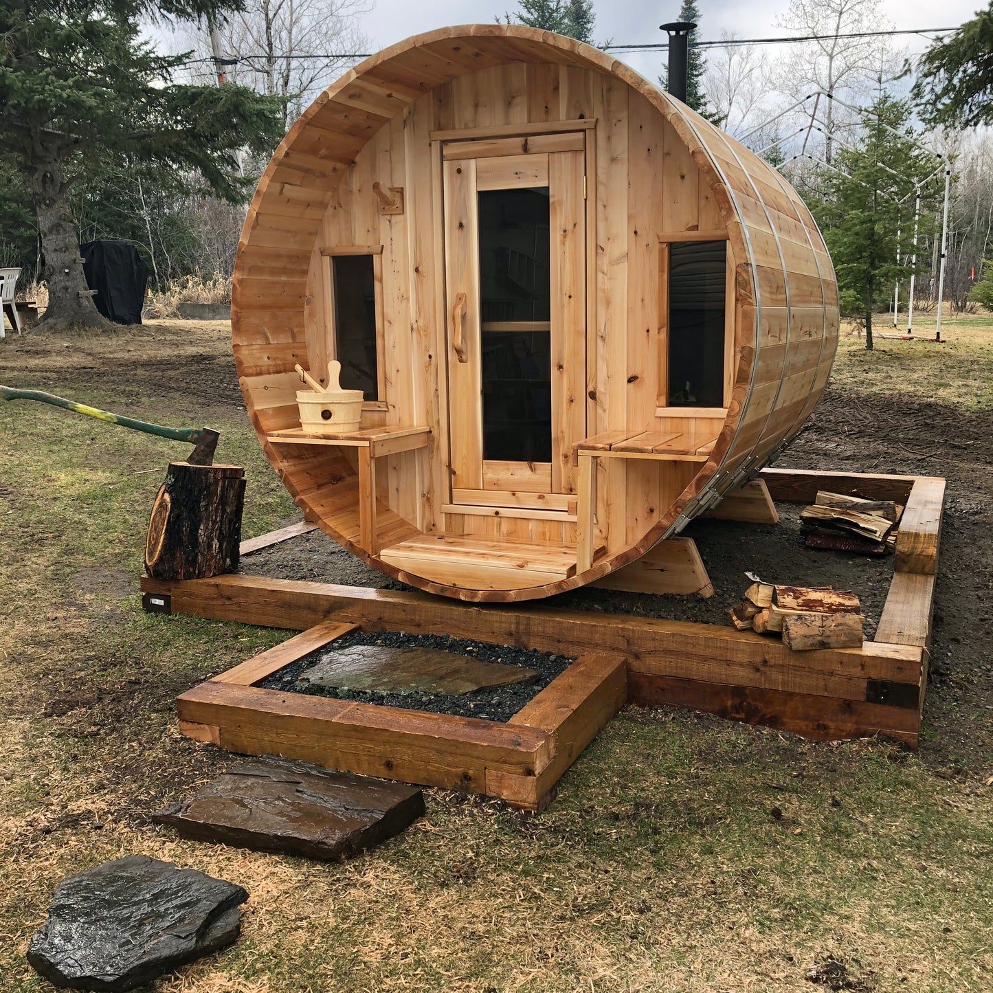 Canadian Timber CT Serenity Barrel Sauna with Windows | Premium Canadian Cedar Outdoor Sauna