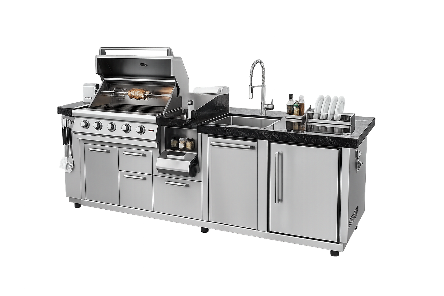 KoKoMo 7'6" Outdoor Kitchen Island with 4-Burner Grill, Wok Burner & Refrigerator