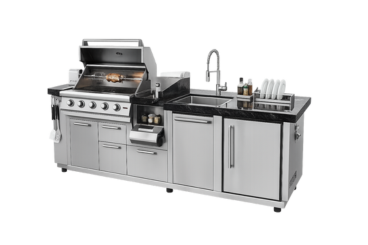 KoKoMo 7'6" Outdoor Kitchen Island with 4-Burner Grill, Wok Burner & Refrigerator