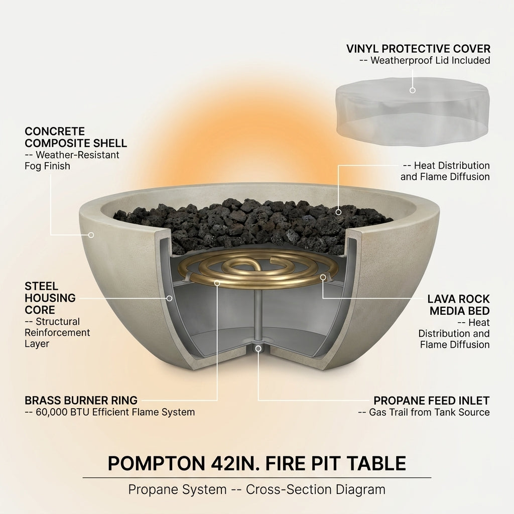 Concrete Fire Pit Table Built for Year-Round Entertaining, Propane Burner, Fog Finish, Vinyl Cover — How It Works