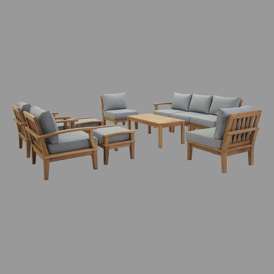 Patio Teak Furniture Set - Patio Elegance Marina 10-Piece Outdoor Teak Patio Set with Grey Cushions