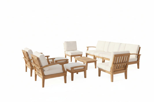 Modway Marina Outdoor Teak Patio Set with White Cushions – 10-Piece Collection by Patio Elegance