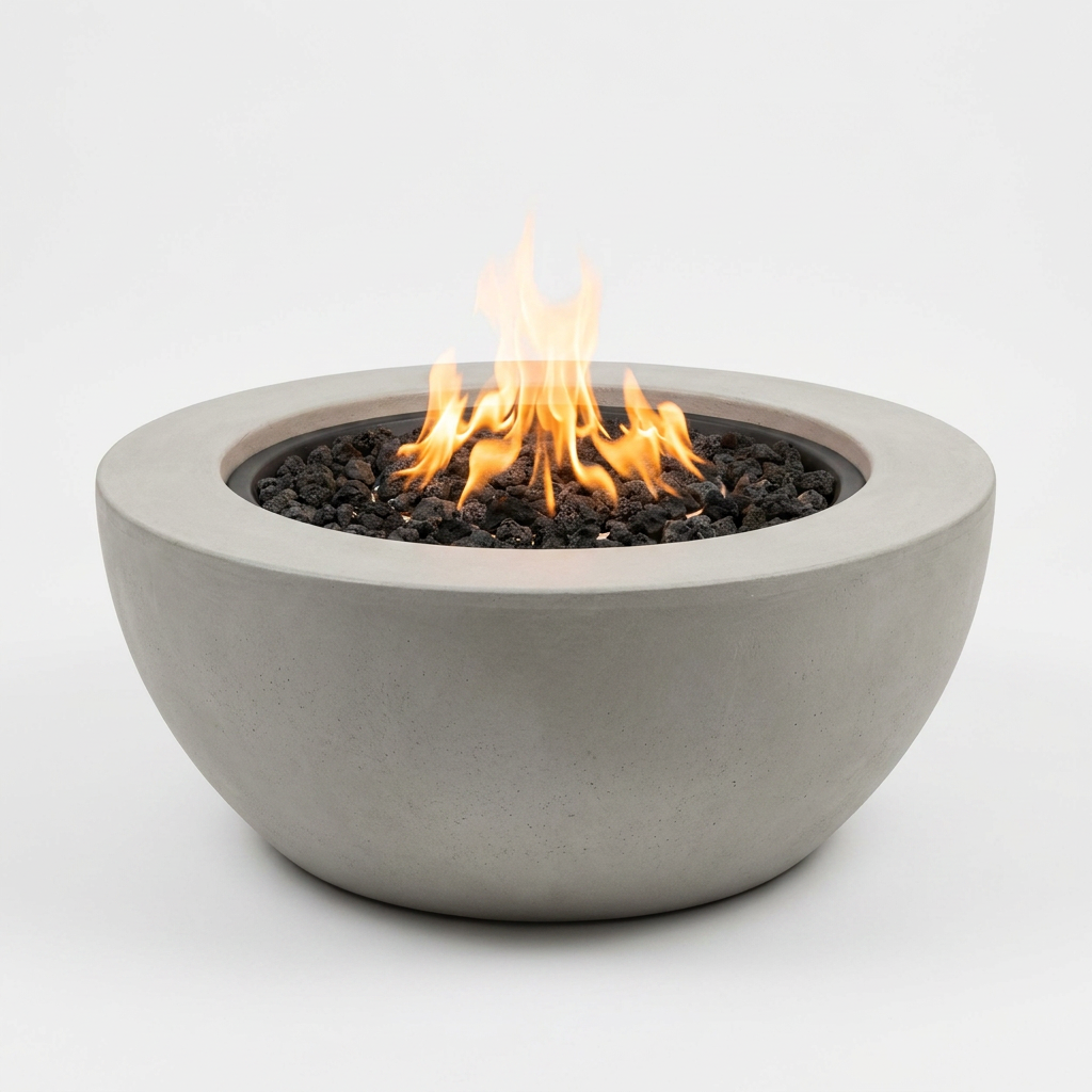Pompton 42 In. round Concrete Composite Propane Fire Pit in Fog with Vinyl Cover — Studio Shot