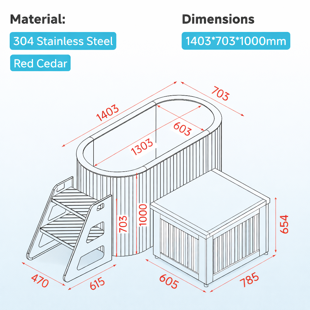 Ice Bath USA Oval Cedar Ice Bath with Optional Water Cooling Chiller