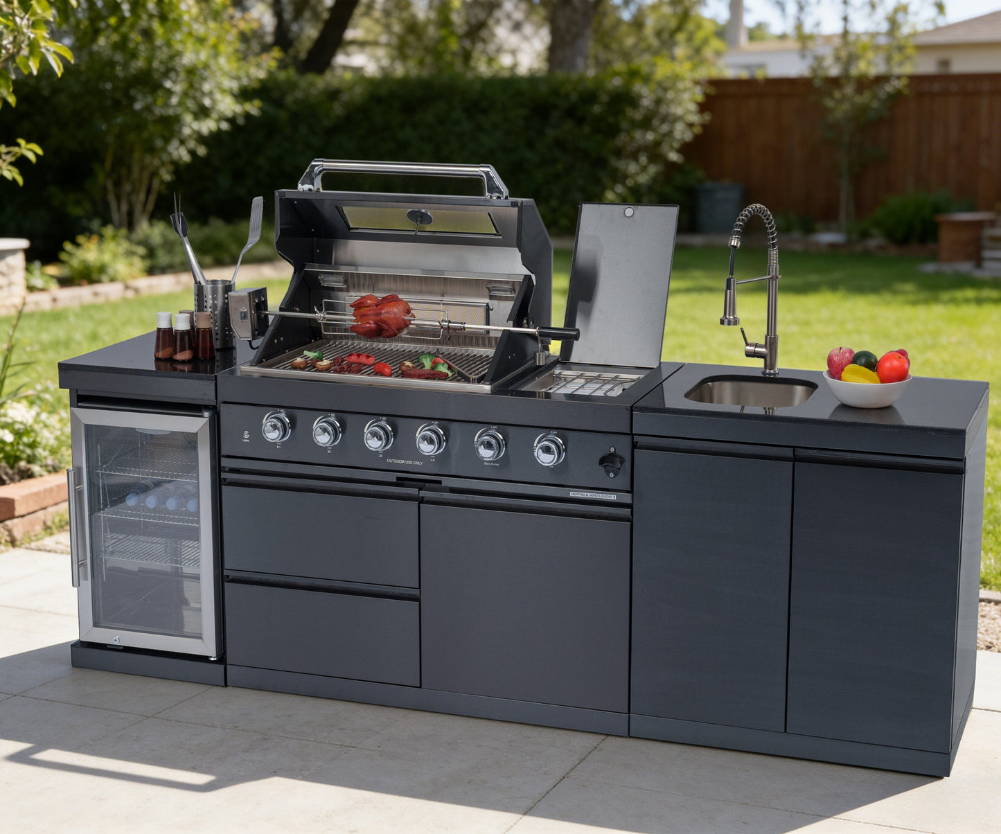 NG 104" 4-Burner 72,000 BTU Black Outdoor Kitchen Island Grill Rotisserie