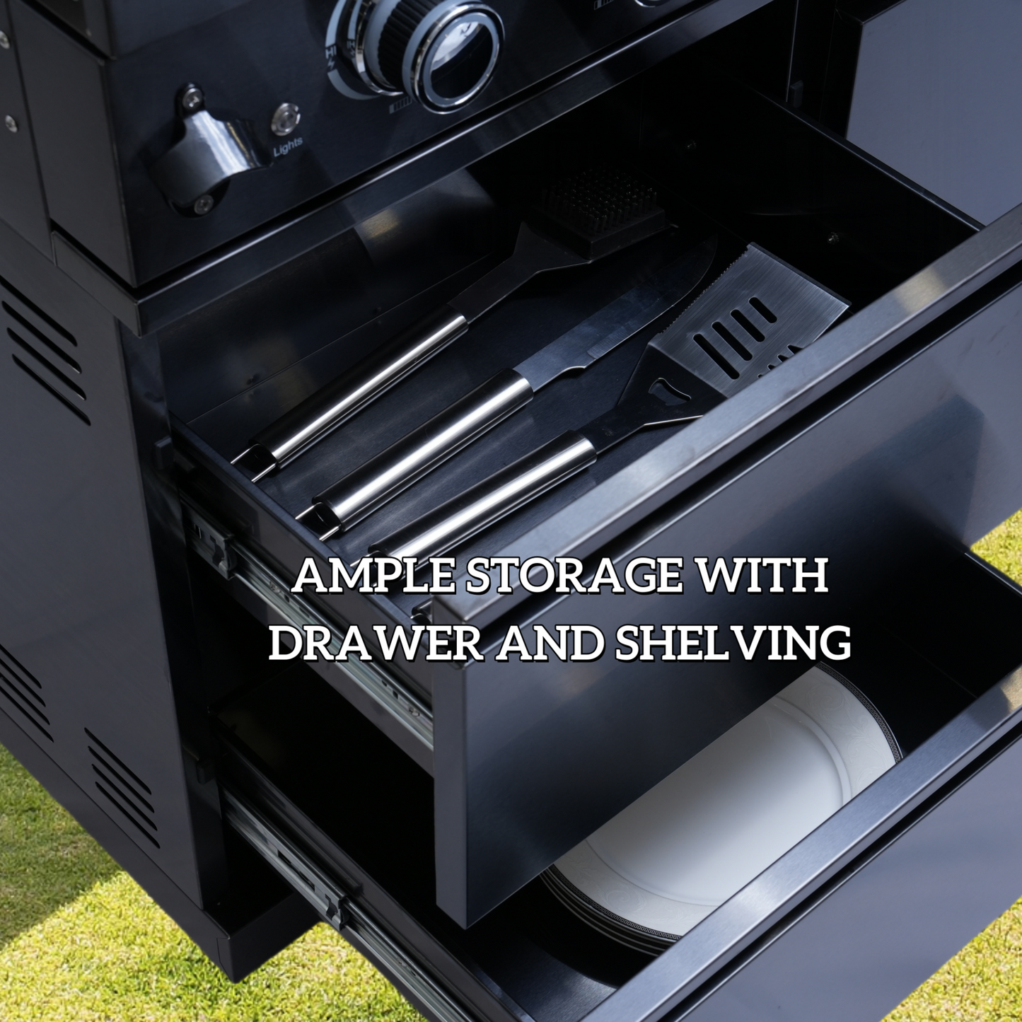 115" 6-Burner 85,000 Black Outdoor Kitchen Island Grill Rotisserie kit