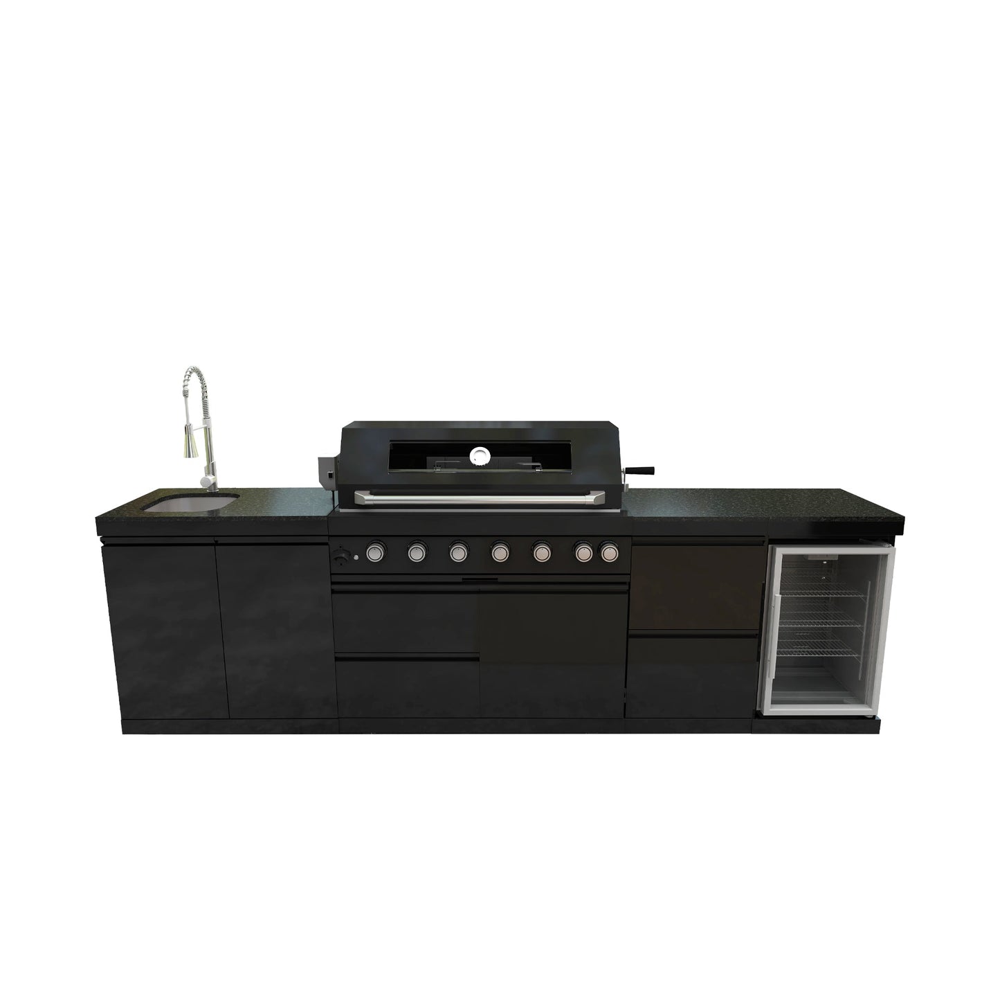 115" 6-Burner 85,000 Black Outdoor Kitchen Island Grill Rotisserie kit
