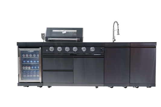 Chery Industrial 104-Inch Premium Outdoor Kitchen Island with 6-Burner Grill & Refrigerator