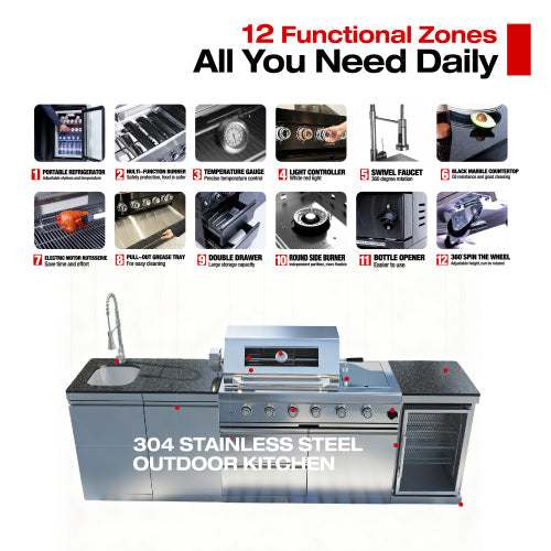 101" 6-Burner 85,000 BTU Outdoor Kitchen Island Grill with Storage Cabinets & Drawers